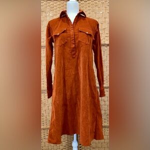Ann Mashburn Western Volume Rust Corduroy Popover Dress in Rust Size XS NWT $350